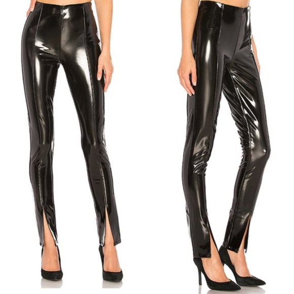💥HOT & SAVAGE💥 Blank NYC Dominatrix Black Vinyl High Waist Pants with Slits - Picture 6 of 13